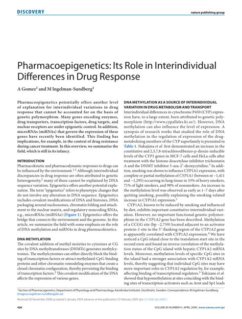 Full Download Pharmacoepigenetics Its Role In Interindividual 