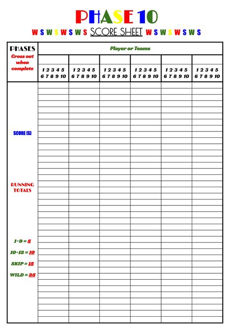 Phase 10 Score Sheets Phase 10 Card Game Phase 10