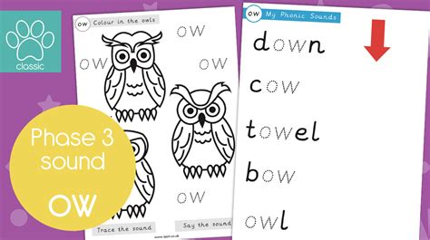 Phase 3 Ow Colour By Phoneme Real And Ow Words Worksheet - Ow Words Worksheet