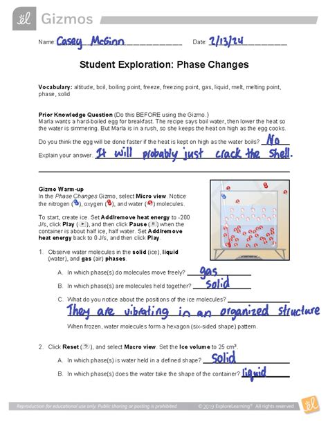 Phase Changes Answers Gizmo