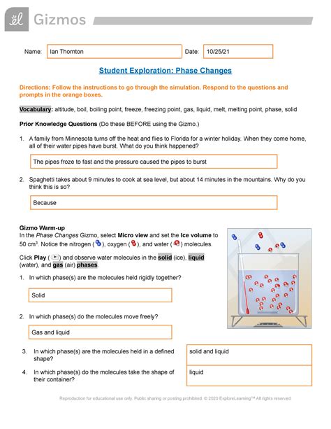Phase Changes Gizmo Answer Key