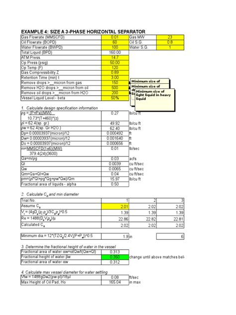 phase separator design spreadsheet