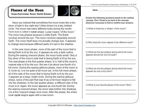 Phases Of The Moon Reading Comprehension And Word Phases Of The Moon Reading Comprehension - Phases Of The Moon Reading Comprehension