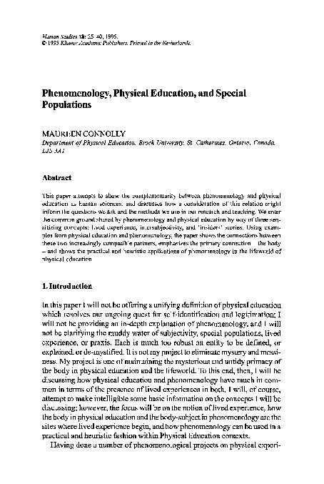 Read Online Phenomenology Physical Education And Special Populations 