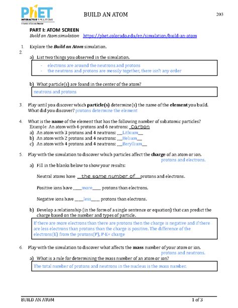 Phet Build An Atom Answer Key