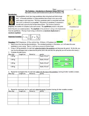 Phet Pendulum Lab Answer Key
