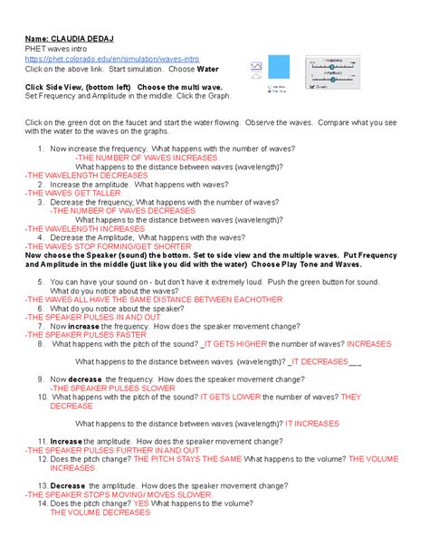 Phet Waves Intro Answer Key