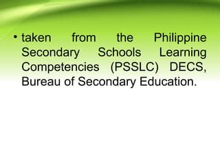philippine secondary learning competencies