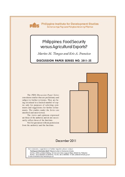 Full Download Philippines Food Security Versus Agricultural Exports 