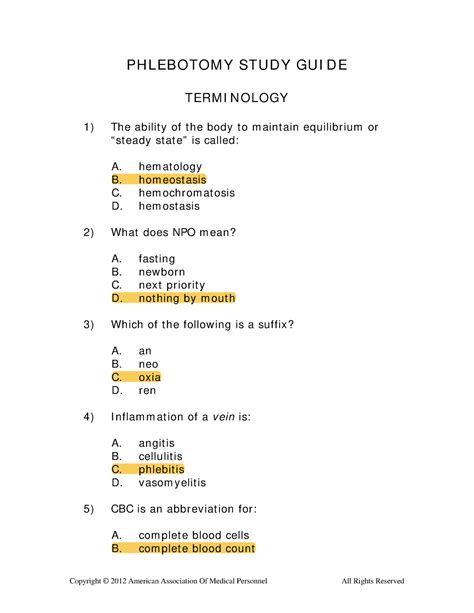 phlebotomy answers to study guide 8th edition
