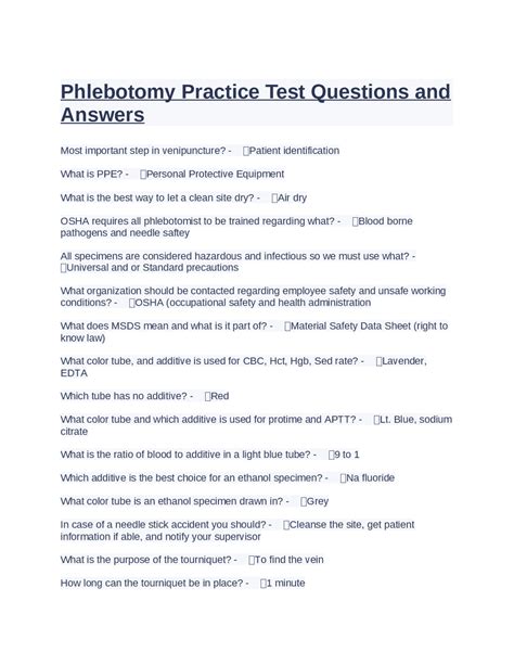 Read Online Phlebotomy Questions And Answers 