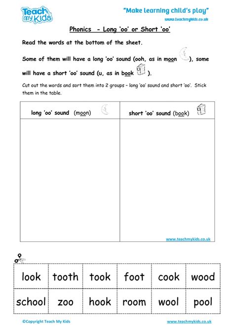 Phonics Worksheets Short And Long Oo Sounds Super Long Oo Words Phonics - Long Oo Words Phonics