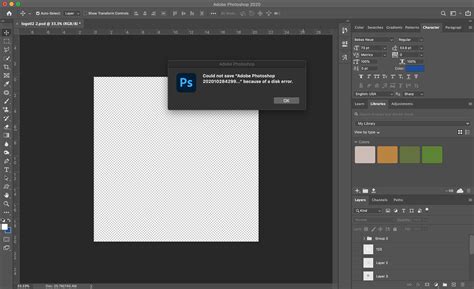 photoshop program error when saving