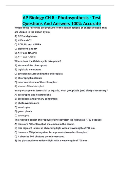 Read Photosynthesis Test Questions And Answers 