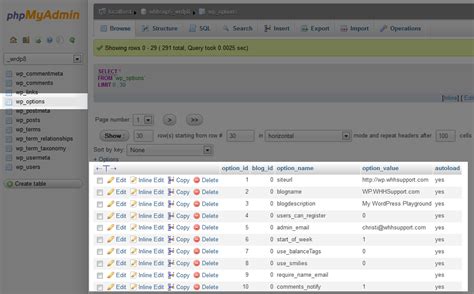 phpMyAdmin webhosting Mangelot Hosting