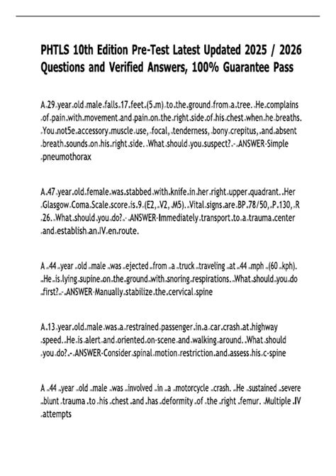 Phtls Pre Test Answers