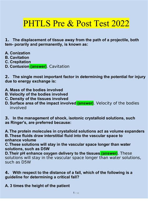 Phtls Test Answers