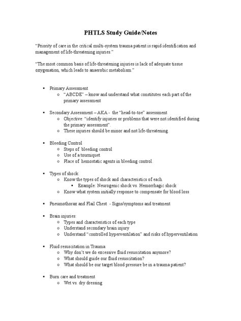 Read Online Phtls Study Guide 