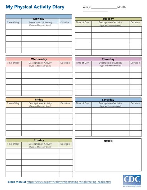 physical activity exercise journal template for kids