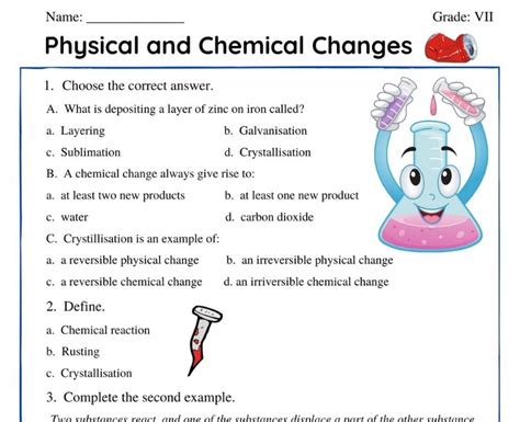 Physical And Chemical Changes Class 7 Worksheet Physical And Chemical Changes Activities - Physical And Chemical Changes Activities