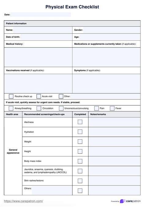 physical assessment checklist for nurses