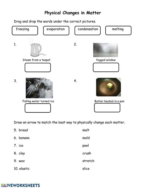 Physical Changes In Matter Worksheet Live Worksheets Physical Changes Of Matter Worksheet - Physical Changes Of Matter Worksheet