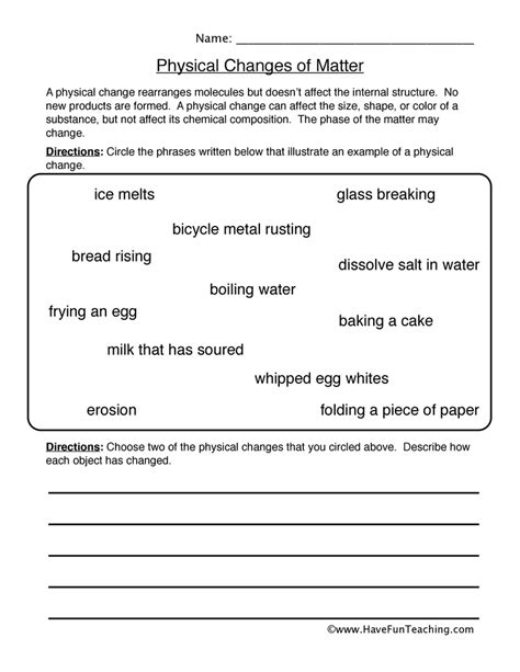Physical Changes Matter Worksheet By Teach Simple Physical Changes Of Matter Worksheet - Physical Changes Of Matter Worksheet