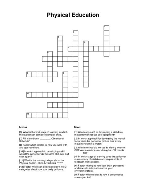 Physical Education Crossword Labs Physical Education 14 Crossword Answer Key - Physical Education 14 Crossword Answer Key