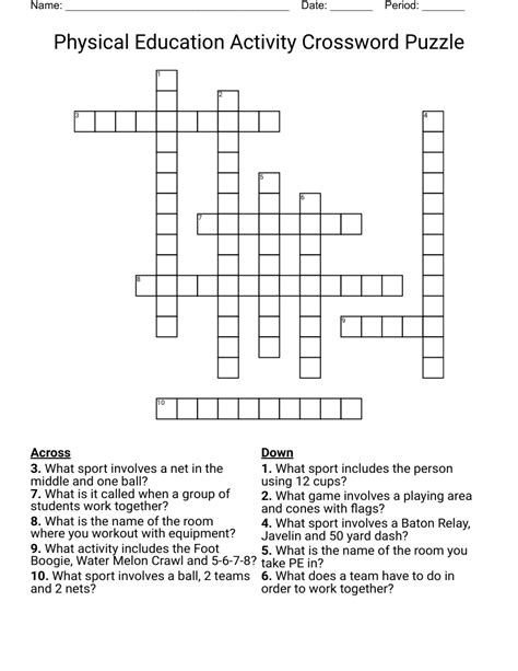  Physical Education Crossword Puzzle - Physical Education Crossword Puzzle