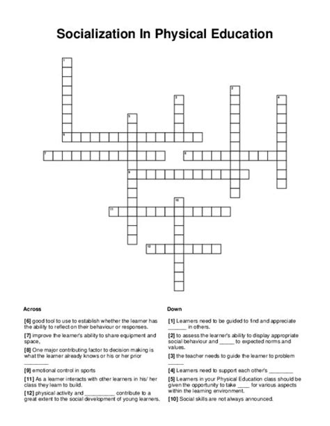 Physical Education Crossword Puzzle Printablecreative Com Physical Education 15 Crossword Answer Key - Physical Education 15 Crossword Answer Key