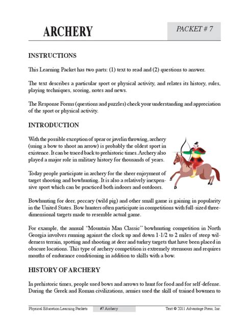 Physical Education Learning Packets Archery Answers