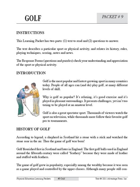 Physical Education Learning Packets Golf Answers