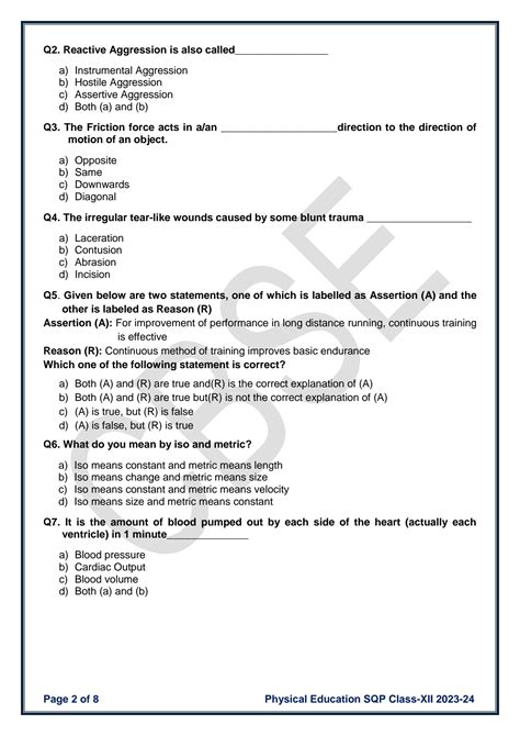 Physical Education Sample Paper 2023