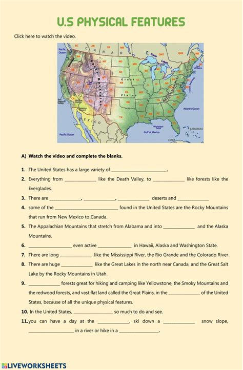 Physical Map Of United States Worksheets Learny Kids United States Physical Map Worksheet Answers - United States Physical Map Worksheet Answers