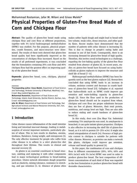 Physical Properties Of Corn Bread