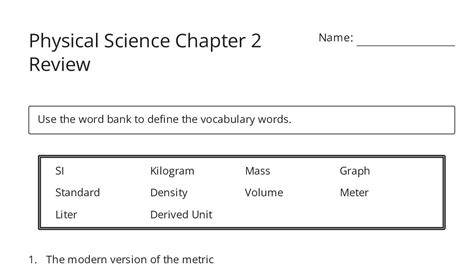 Physical Science Chapter 2 Review