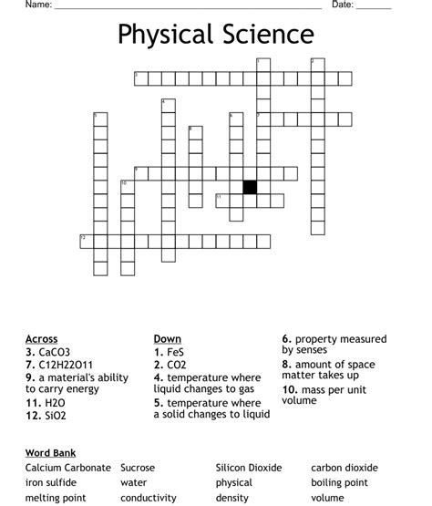 Physical Science Crossword Puzzle Physical Science Crossword Puzzle - Physical Science Crossword Puzzle