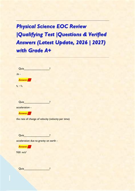 Physical Science Eoc Florida