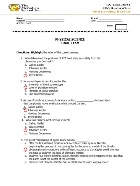 Physical Science Final Exam