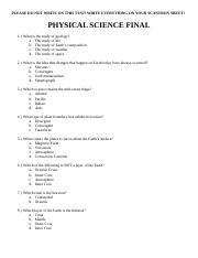 Physical Science Final Exam 3 Study Guide