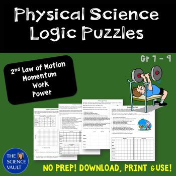 Physical Science Logic Puzzles 2nd Law Of Motion Physical Science Puzzles - Physical Science Puzzles