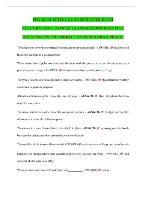 physical science semester b exam answers
