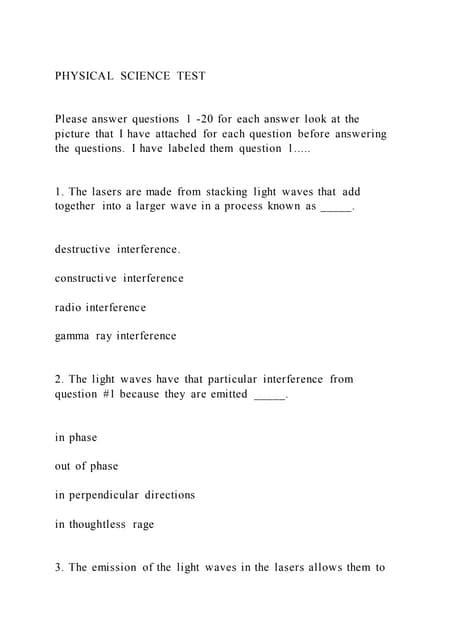 Physical Science Test Answers