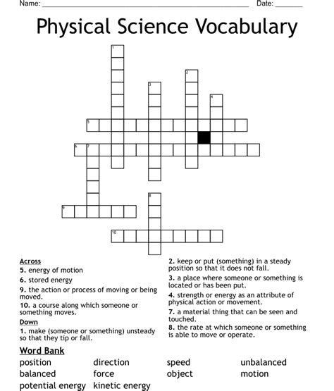 Physical Science Vocabulary Crossword Wordmint Physical Science Crossword Puzzle - Physical Science Crossword Puzzle
