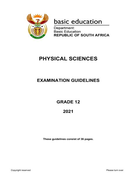 Physical Sciences Examination Guidelines Grade 12