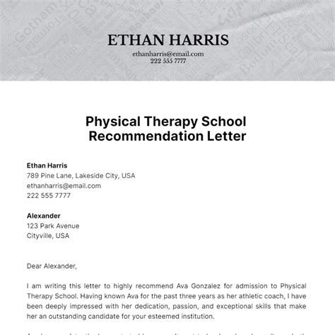 Physical Therapy Recommendation Letter Sample
