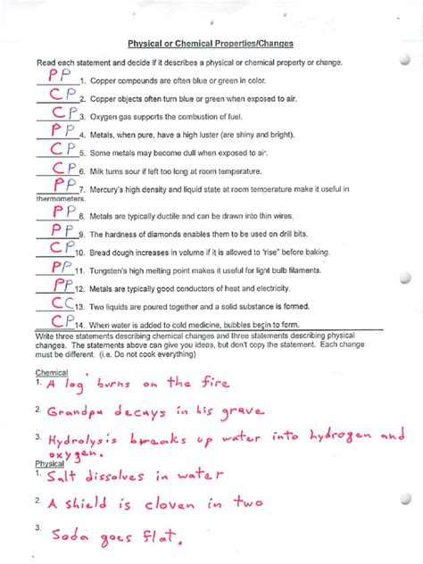 Read Online Physical And Chemical Change Answer Key Studyisland 