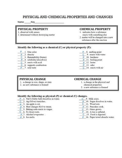 Download Physical And Chemical Properties Changes Answers 
