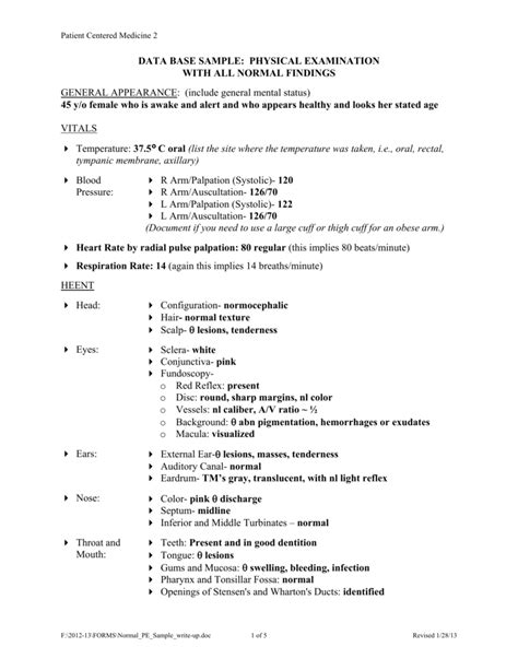 Full Download Physical Exam Documentation Sample 