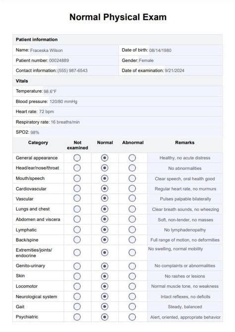 Read Physical Exam Documentation Template 